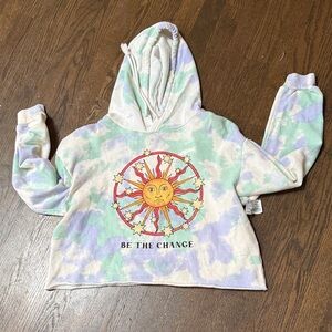 Mighty Fine Pastel Tie-Dye Hoodie with Sun Graphic